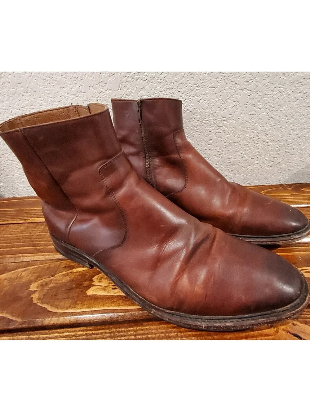 FRYE Paul Leather Boots  Inside Zip Men's Size 13D  Cognac Brown Mexico